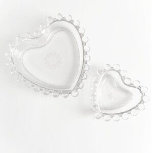 Vintage Set 2 Glass Heart Trinket Dishes /Imperial Glass Candlewick Cornflower